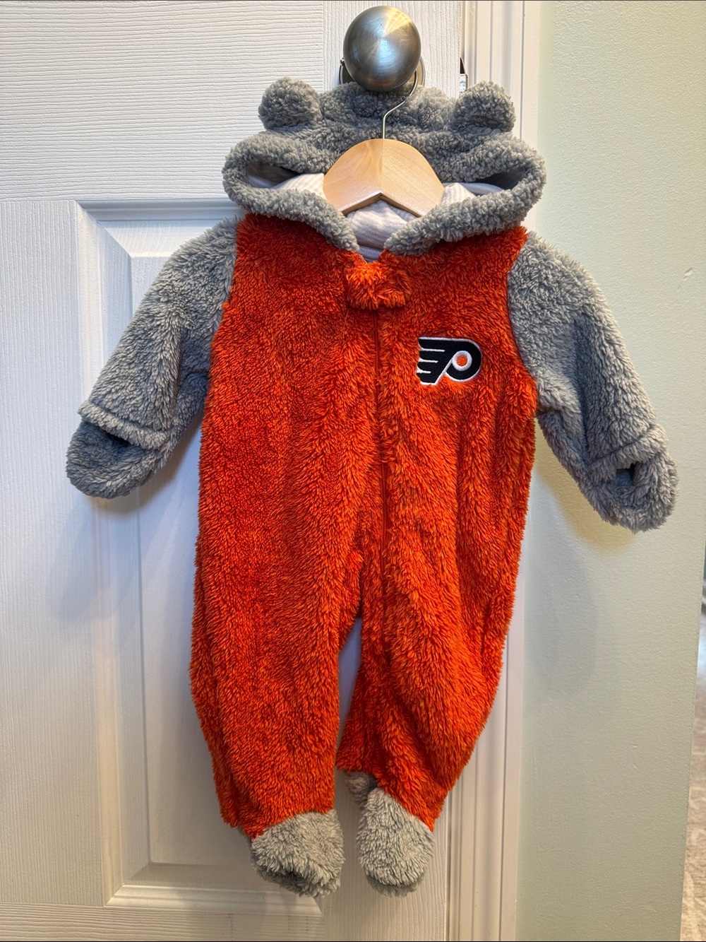 NHL Orange and Gray Plush Hooded One-Piece Footie